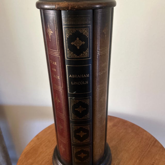 English Vintage Column Design Frederick Cooper Trompe I’Oeil Book Motif Table Lamp For Sale - Image 3 of 12