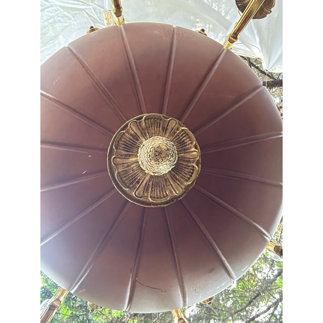 Large 1980s 12-Light Empire Style Chandelier With Alabaster Bowl For Sale In New York - Image 6 of 12