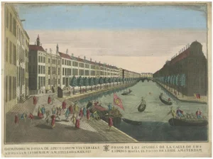 Probst, Optica View of Amsterdam Spiegelgracht to Leidsegracht, 1750, Engraving