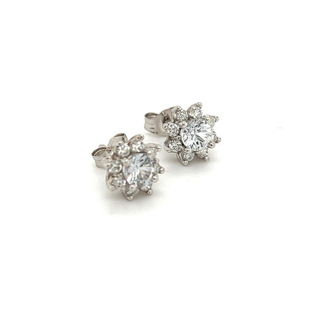 Metal Natural Sapphire Diamond Halo Stud Earrings 14k Gold 1.02 TCW Certified For Sale - Image 7 of 10
