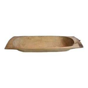 European Hand-Carved Wooden Harvest Dough Bowl, 43" L X 16" W X 7" H