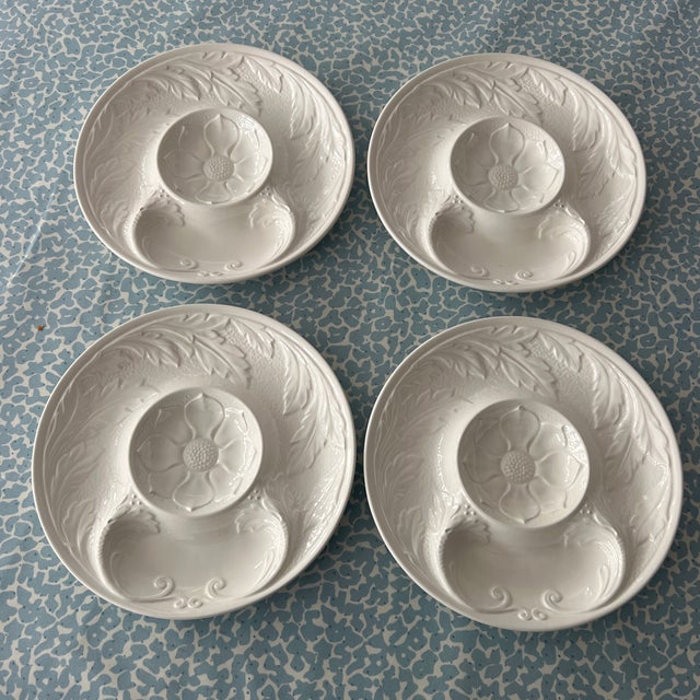 Vintage White Ceramic Artichoke Plates - Set of 4