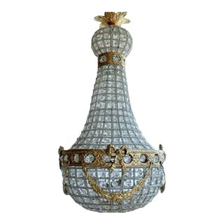 1970s Hollywood Regency, Gold and Crystal, Bow and Garland Chandelier For Sale