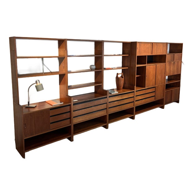 Large Freestanding Wall Unit in Teak by Poul Cadovius for KLM, 1960s For Sale