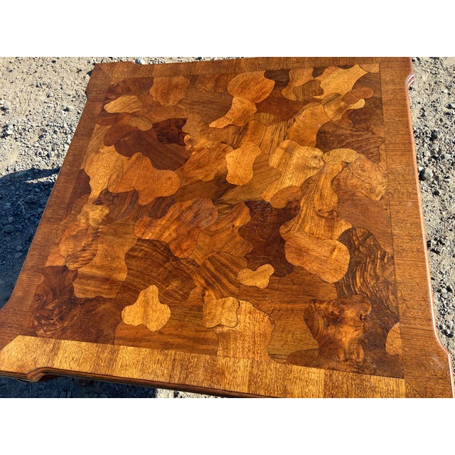 Wood Vintage Mid Century Modern French Provincial Parquetry Burl Wood Coffee Table For Sale - Image 7 of 18