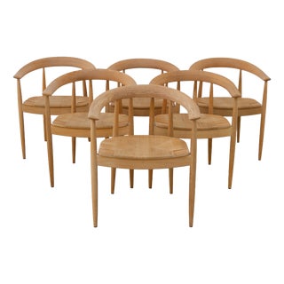 Danish Modern Oak and Paper Cord Chairs by Falsig, 1970s, Set of 6 For Sale