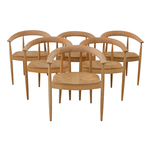 Danish Modern Oak and Paper Cord Chairs by Falsig, 1970s, Set of 6 For Sale