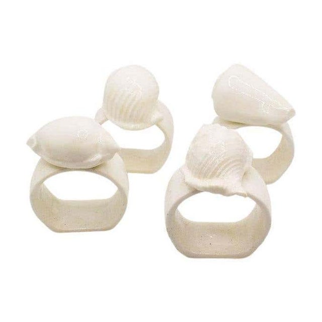 Coastal Bone China Shell Motif Napkin Rings - Set of 4 For Sale - Image 4 of 5