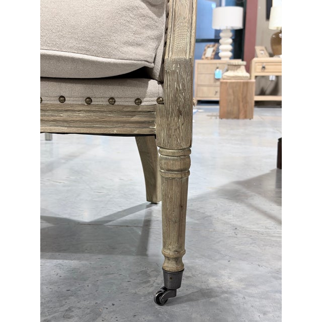 Sarreid Irish Tufted Linen Accent Armchair With Casters For Sale In New York - Image 6 of 10