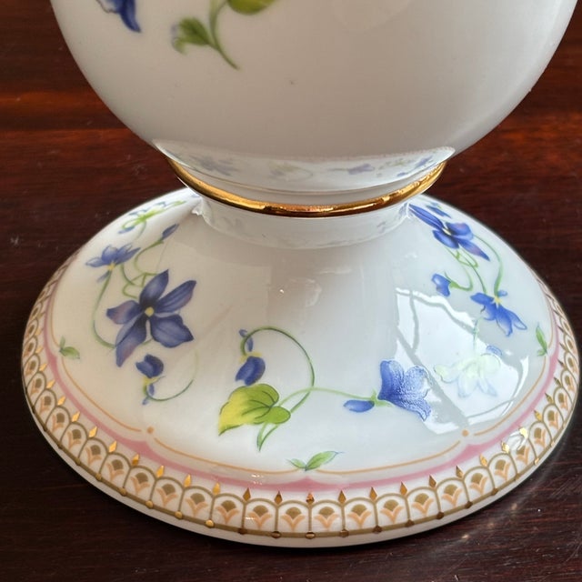 Ceramic Vintage Porcelain Trumpet Vase W/ Blue Bellflower Motif For Sale - Image 7 of 18