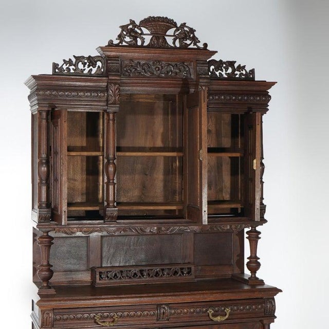 Wood Antique Renaissance Revival Figural Carved Knight & Horse Oak Hunt Board C1890 For Sale - Image 7 of 18