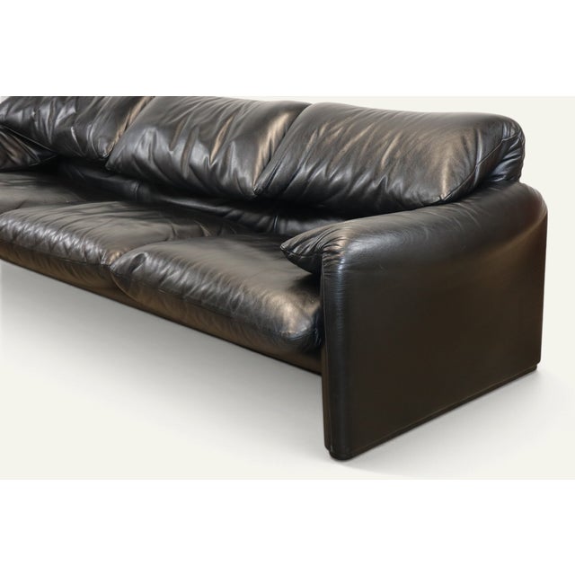 1970s Maralunga 3-Seater Sofa in Black Leather by Vico Magistretti for Cassina, 1970s For Sale - Image 5 of 18