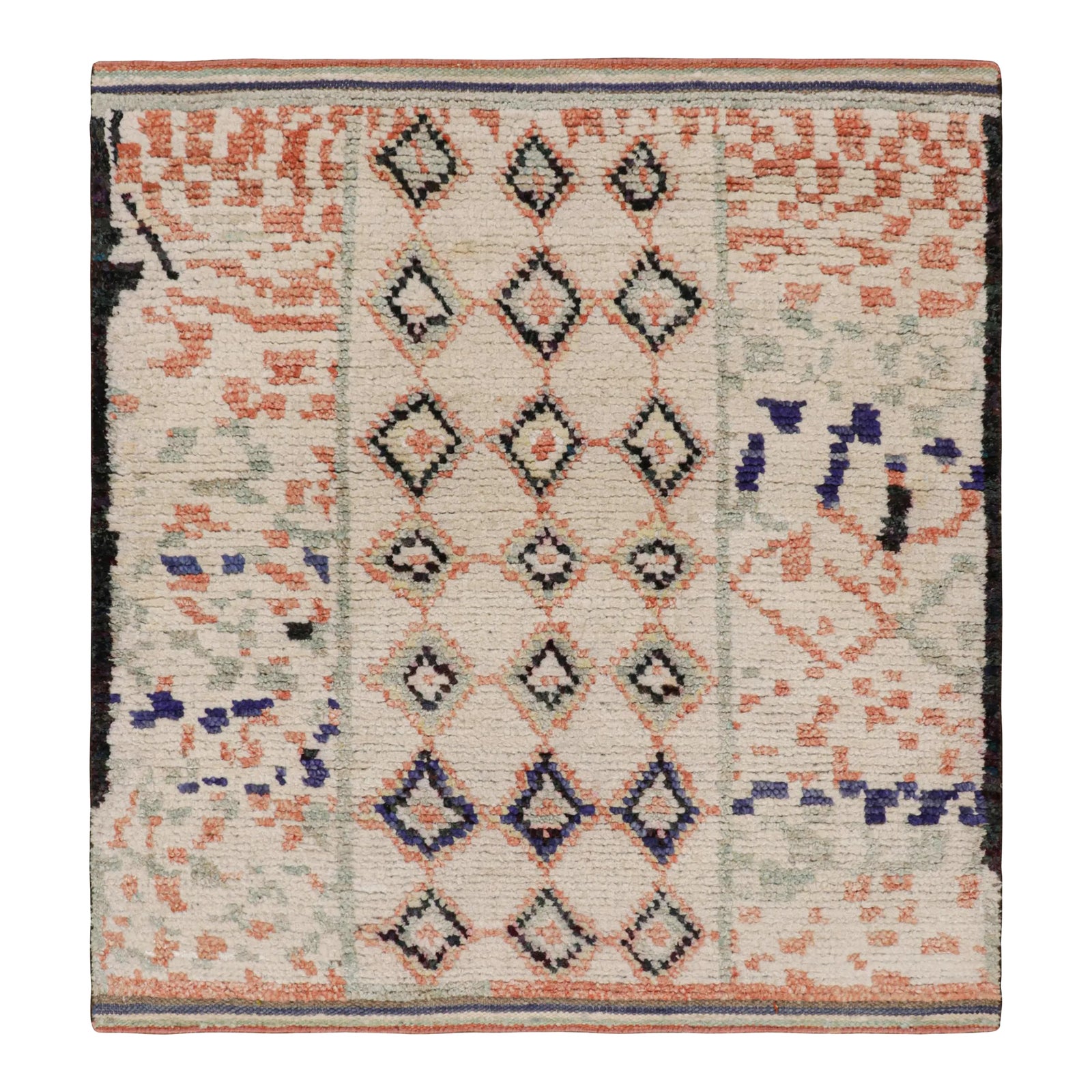 Rug & Kilim’s Moroccan Style Square Rug in White With Colorful ...