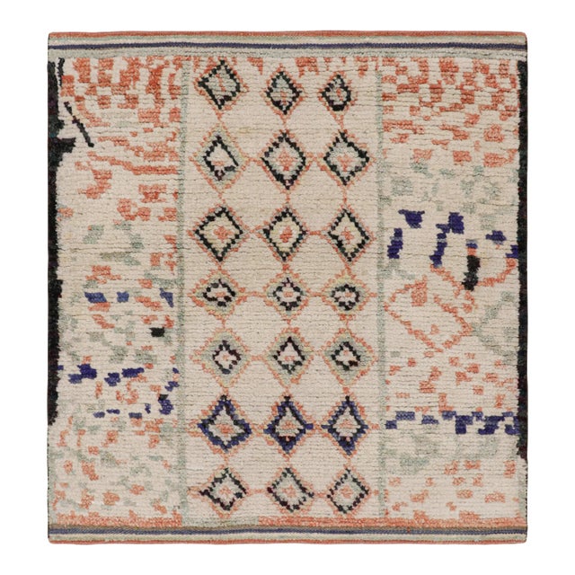 Rug & Kilim’s Moroccan Style Square Rug in White With Colorful Geometric Pattern For Sale