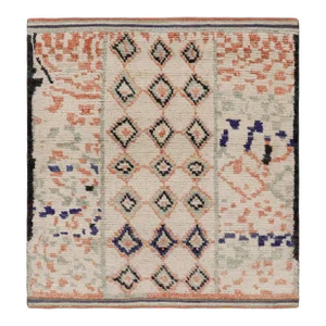 Rug & Kilim’s Moroccan Style Square Rug in White With Colorful Geometric Pattern