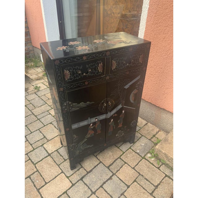 Chinese Half Cabinet in Black Lacquer, 1920a For Sale - Image 11 of 16