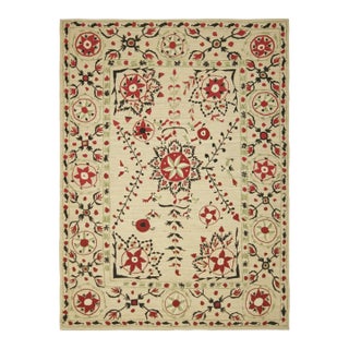 Rug & Kilim’s Suzani Style Kilim With Light Green and Red Floral Patterns For Sale
