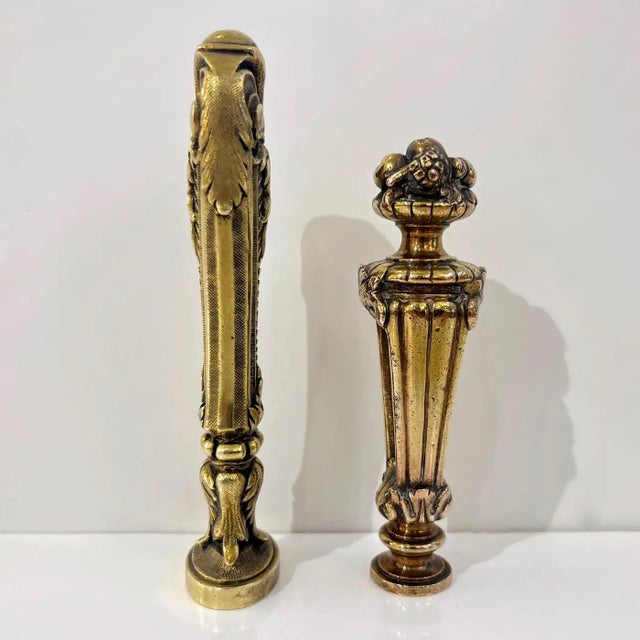 A late 1880s cast bronze French seal with an early Art Nouveau flair, unusual and highly collectible for its perforated...