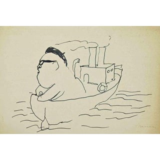 Mino Maccari, Nenni's Boat, Ink Drawing, 1950s For Sale