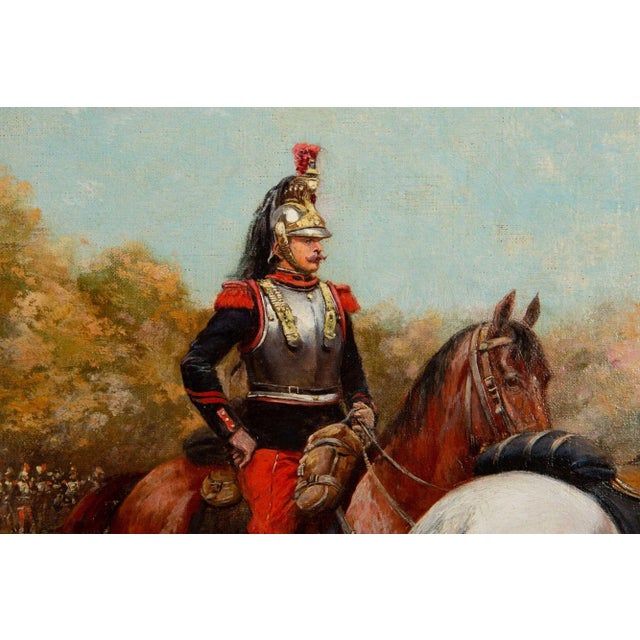 French Antique Franco-Prussian War Painting of Cuirassiers by Paul Perboyre For Sale - Image 9 of 12