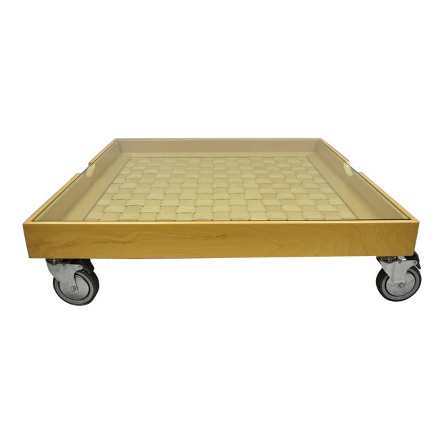 Italian Low Profile Glass Display Top Basket Weave Coffee Table Factory Cart On Wheels Chairish