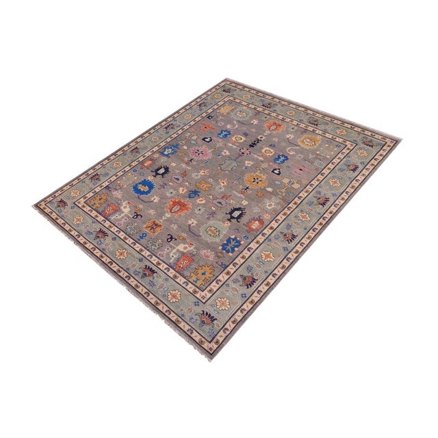 Art Deco Boho Chic Oushak Braxton Gray/Blue Wool Rug - 8'4'' X 11'3'' For Sale - Image 3 of 8