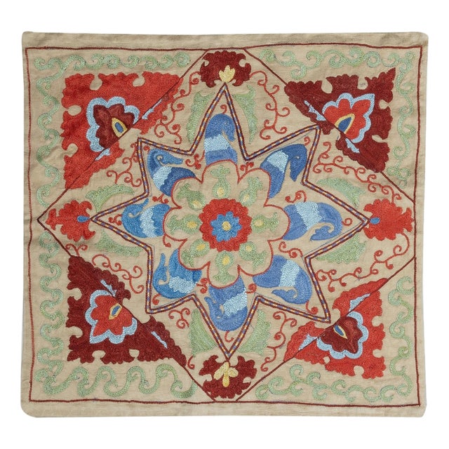 20"x19" 100% Silk Embroidered Pillow Cover. Contemporary Handmade Cushion Cover For Sale