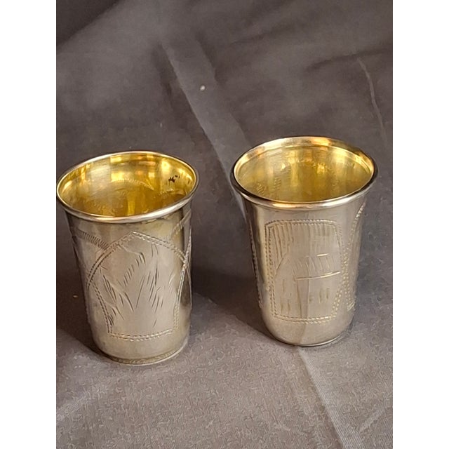 Antique Russian 84 Silver Kiddush Cups Pair Heirs of Zakhoder Kiev 1908-1917 For Sale In Boston - Image 6 of 16