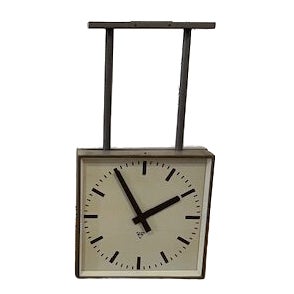 Vintage Double Sided Square Train Station Clock from Pragotron For Sale