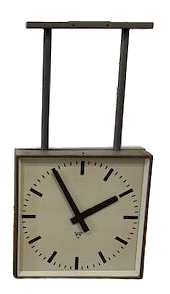 Vintage Double Sided Square Train Station Clock from Pragotron