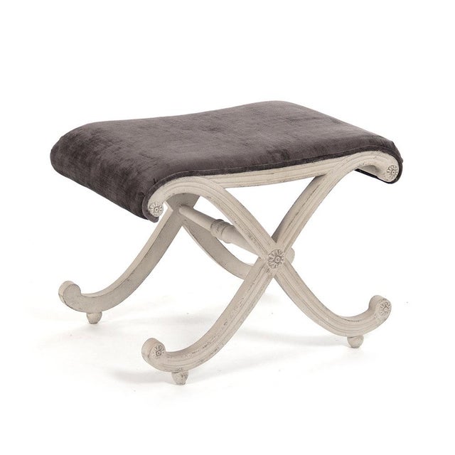 Cora Stool - Grey Velvet / Off-white Painted Frame For Sale - Image 4 of 4