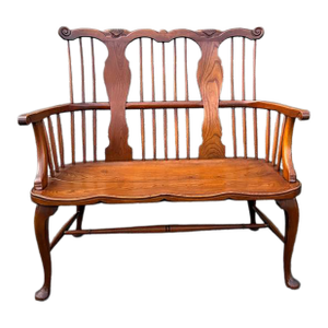 Vintage George III Style Solid Oak Windsor Style Comb- Back Settee Bench