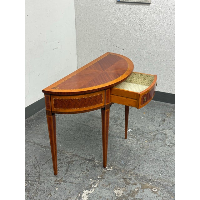 Wood Decorative Crafts Neoclassical Demilune Console Table For Sale - Image 7 of 12