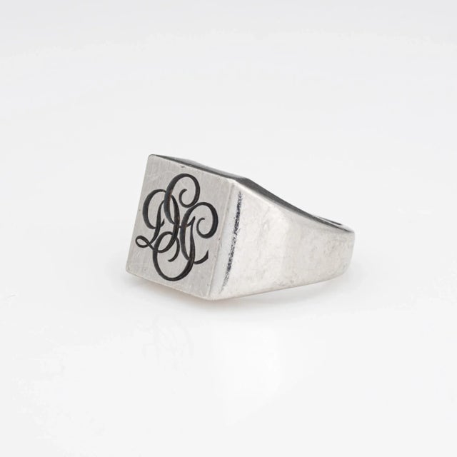 Mid 20th Century Vintage Cartier Initial Platinum Square Band Signet Ring Size 6.75 For Sale - Image 5 of 7