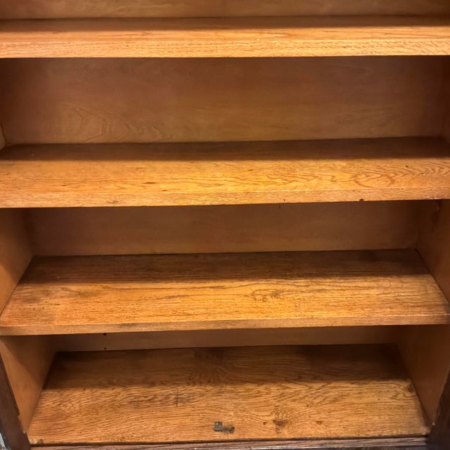 Antique Arts and Crafts Bookcase - Leaded Glass Doors-Oak For Sale - Image 9 of 9
