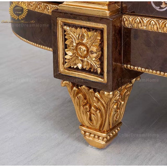 Early 21st Century Maison Velour Obsidian Bloom Hand-Painted French Revival Sideboard With Decorative Mirror For Sale - Image 5 of 8