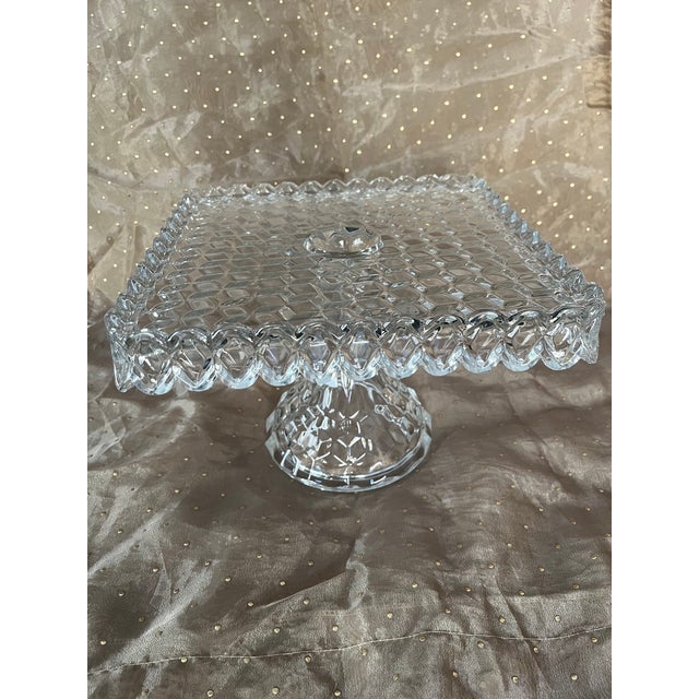 Fostoria Glass Company Fostoria 1915-82 American Clear Cube Square 10 1/8" Cake Stand For Sale - Image 4 of 10
