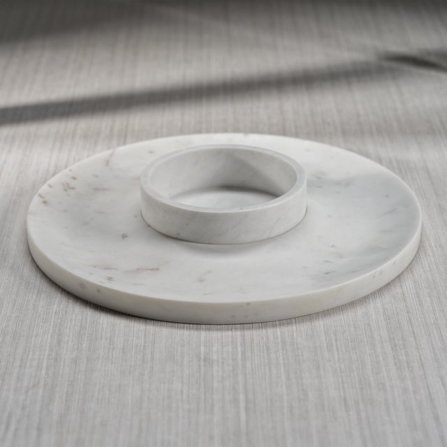 Elevate your entertaining with our Medan Marble Chip and Dip Server. Crafted from natural white marble with distinctive...