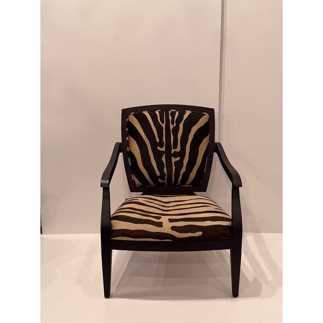 Modern Faux Zebra Printed Cowhide Club Chairs - A Pair For Sale - Image 3 of 18