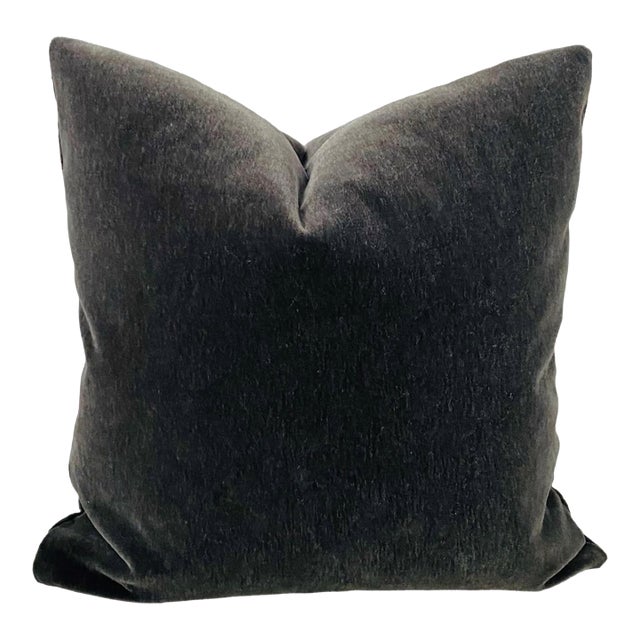 Plush Charcoal Down Filled Mohair Pillow For Sale