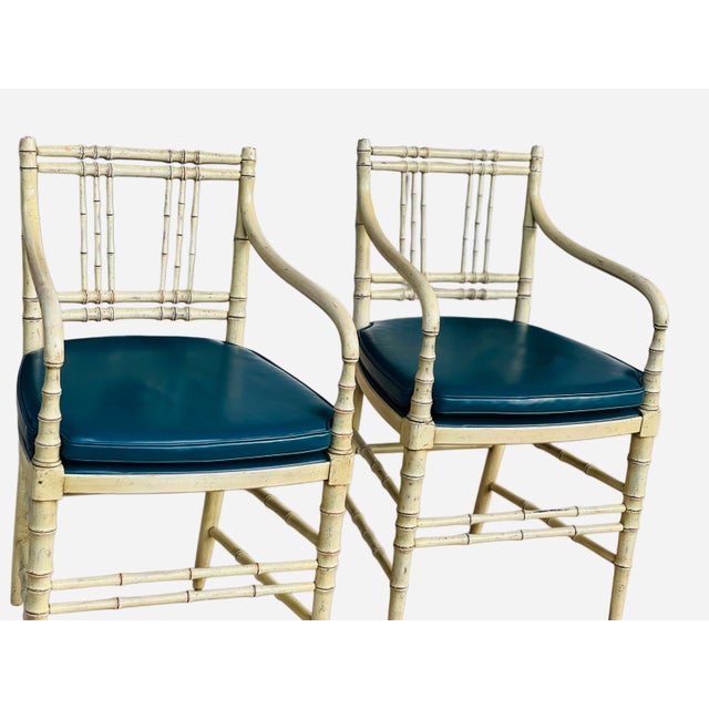 Beige Pair of Vintage Kittinger Faux Bamboo Armchairs For Sale - Image 8 of 17