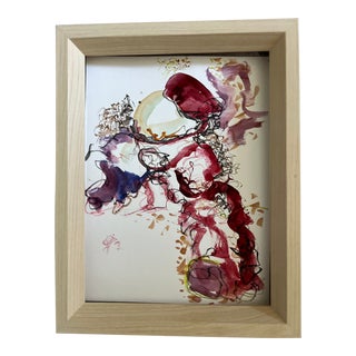 Red Abstract, Original Watercolor Painting, by Van Ness For Sale