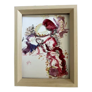 Red Abstract, Original Watercolor Paintings, Framed Art, by Van Ness