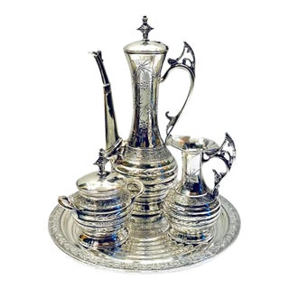 Late 19th Century Barbour Bros Aesthetic Movement Turkish Revival Silverplate Tea or Demitasse Set- 4 Pieces For Sale