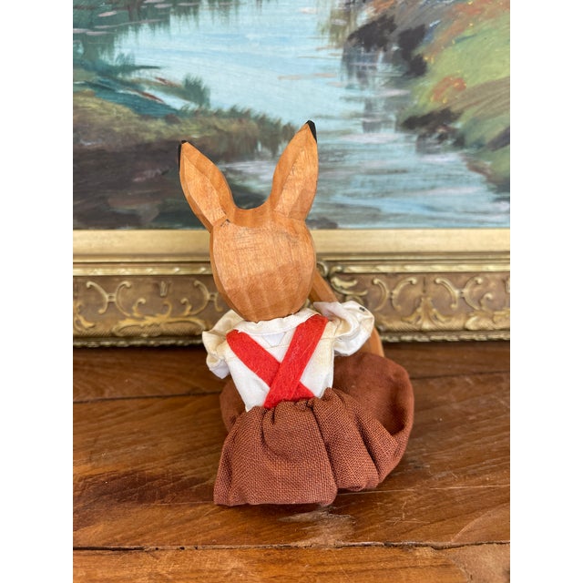 1970s Vintage Hand-Carved Wooden Rabbit Doll With Articulated Limbs and Handmade Clothing. For Sale - Image 5 of 10