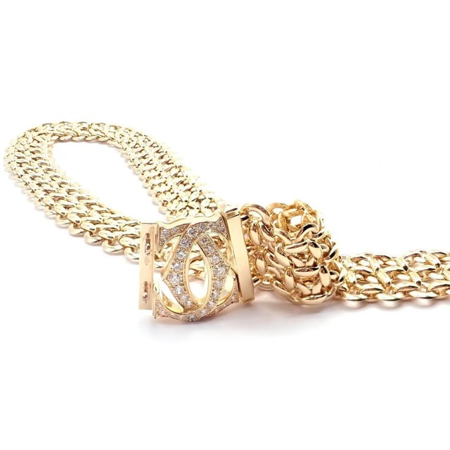 18k Yellow Gold Penelope Double C Diamond Three Row Necklace by Cartier. **This stunning necklace comes with a Cartier...