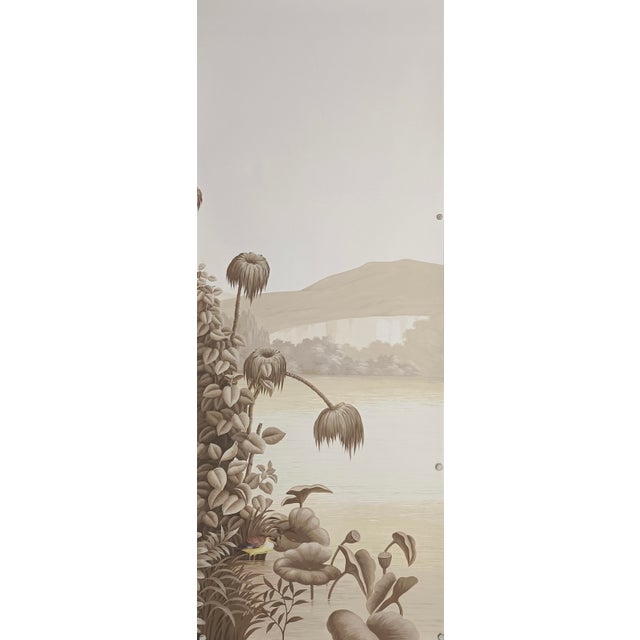 Chinoiserie Sepia-Toned Botanical Landscape Wallpaper, Unframed 7 Panels For Sale - Image 3 of 8