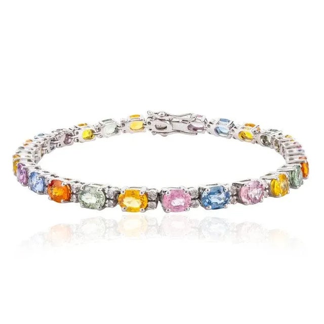 Not Yet Made - Made To Order 18k White Gold 13.03 Ctw Multi Sapphire Diamond Tennis Bracelet For Sale - Image 5 of 7