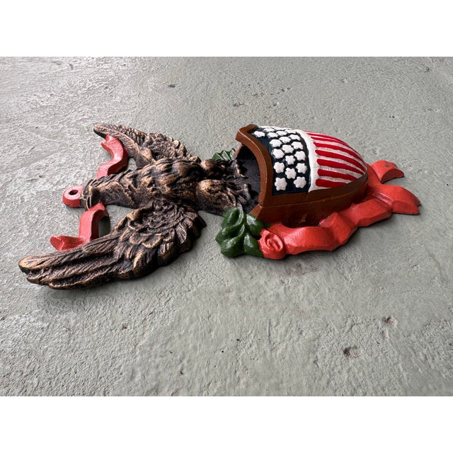 Brass Vintage Patriotic Eagle Match-Safe Wall Pocket / Planter With American Shield For Sale - Image 8 of 9