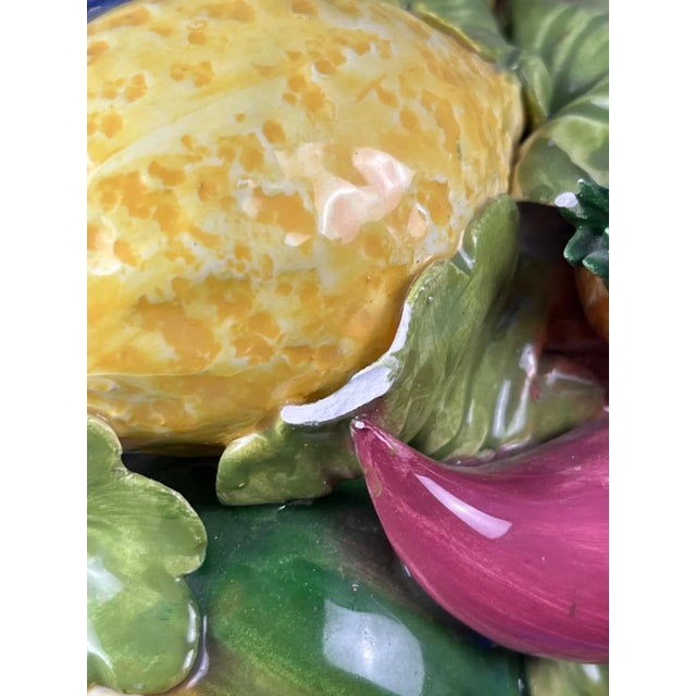 Ceramic Large Vintage Terra Cotta Glazed Della Robbia Ceramic Woven Basket With Fruit Assortment For Sale - Image 7 of 8